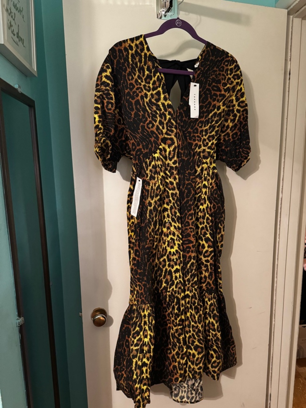 Topshop Yellow and Black Leopard Print Midi Dress